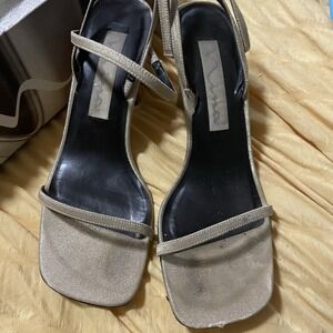 Nina Slingback Sandals‎ Heels Gold Metallic 7.5 M Wedding Evening Open Toe